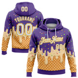 Custom Stitched Purple White-Gold Ice Cream Waffle Foodie Dessert Pullover Sweatshirt Hoodie