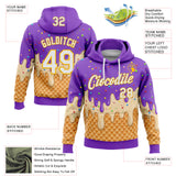 Custom Stitched Medium Purple White-Gold Ice Cream Waffle Foodie Dessert Pullover Sweatshirt Hoodie
