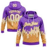 Custom Stitched Medium Purple White-Gold Ice Cream Waffle Foodie Dessert Pullover Sweatshirt Hoodie