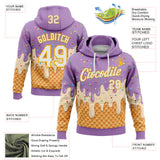 Custom Stitched Light Purple White-Gold Ice Cream Waffle Foodie Dessert Pullover Sweatshirt Hoodie