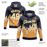 Custom Stitched Navy White-Gold Ice Cream Waffle Foodie Dessert Pullover Sweatshirt Hoodie