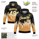 Custom Stitched Black White-Gold Ice Cream Waffle Foodie Dessert Pullover Sweatshirt Hoodie
