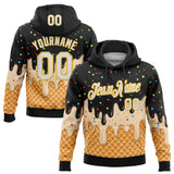 Custom Stitched Black White-Gold Ice Cream Waffle Foodie Dessert Pullover Sweatshirt Hoodie