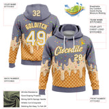 Custom Stitched Gray White-Gold Ice Cream Waffle Foodie Dessert Pullover Sweatshirt Hoodie