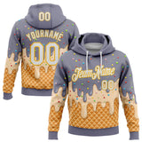 Custom Stitched Gray White-Gold Ice Cream Waffle Foodie Dessert Pullover Sweatshirt Hoodie