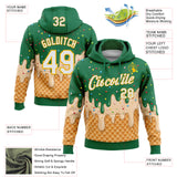 Custom Stitched Kelly Green White-Gold Ice Cream Waffle Foodie Dessert Pullover Sweatshirt Hoodie
