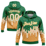 Custom Stitched Kelly Green White-Gold Ice Cream Waffle Foodie Dessert Pullover Sweatshirt Hoodie