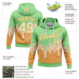 Custom Stitched Pea Green White-Gold Ice Cream Waffle Foodie Dessert Pullover Sweatshirt Hoodie