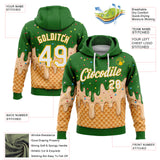 Custom Stitched Grass Green White-Gold Ice Cream Waffle Foodie Dessert Pullover Sweatshirt Hoodie
