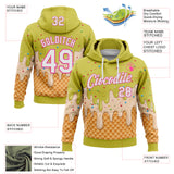Custom Stitched Neon Yellow White-Pink Ice Cream Waffle Foodie Dessert Pullover Sweatshirt Hoodie