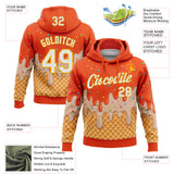 Custom Stitched Orange White-Gold Ice Cream Waffle Foodie Dessert Pullover Sweatshirt Hoodie