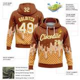 Custom Stitched Chocolate Brown White-Gold Ice Cream Waffle Foodie Dessert Pullover Sweatshirt Hoodie