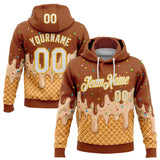 Custom Stitched Chocolate Brown White-Gold Ice Cream Waffle Foodie Dessert Pullover Sweatshirt Hoodie