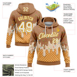Custom Stitched Tan White-Gold Ice Cream Waffle Foodie Dessert Pullover Sweatshirt Hoodie