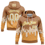 Custom Stitched Tan White-Gold Ice Cream Waffle Foodie Dessert Pullover Sweatshirt Hoodie