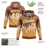 Custom Stitched Caramel Brown White-Gold Ice Cream Waffle Foodie Dessert Pullover Sweatshirt Hoodie