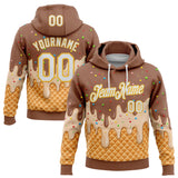 Custom Stitched Caramel Brown White-Gold Ice Cream Waffle Foodie Dessert Pullover Sweatshirt Hoodie
