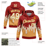 Custom Stitched Red White-Gold Ice Cream Waffle Foodie Dessert Pullover Sweatshirt Hoodie