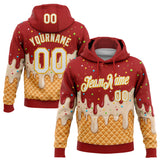 Custom Stitched Red White-Gold Ice Cream Waffle Foodie Dessert Pullover Sweatshirt Hoodie