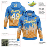 Custom Stitched Powder Blue White-Gold Ice Cream Waffle Foodie Dessert Pullover Sweatshirt Hoodie