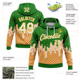Custom Stitched Light Kelly Green White-Gold Ice Cream Waffle Foodie Dessert Pullover Sweatshirt Hoodie