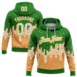 Custom Stitched Light Kelly Green White-Gold Ice Cream Waffle Foodie Dessert Pullover Sweatshirt Hoodie