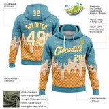 Custom Stitched Mint Aqua White-Gold Ice Cream Waffle Foodie Dessert Pullover Sweatshirt Hoodie