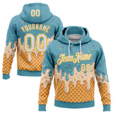 Custom Stitched Mint Aqua White-Gold Ice Cream Waffle Foodie Dessert Pullover Sweatshirt Hoodie