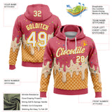 Custom Stitched Medium Red White-Gold Ice Cream Waffle Foodie Dessert Pullover Sweatshirt Hoodie