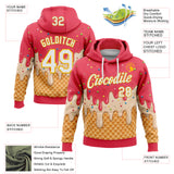 Custom Stitched Coral Red White-Gold Ice Cream Waffle Foodie Dessert Pullover Sweatshirt Hoodie
