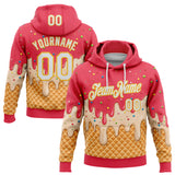 Custom Stitched Coral Red White-Gold Ice Cream Waffle Foodie Dessert Pullover Sweatshirt Hoodie
