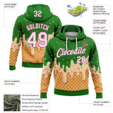Custom Stitched Light Kelly Green White-Pink Ice Cream Waffle Foodie Dessert Pullover Sweatshirt Hoodie