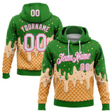 Custom Stitched Light Kelly Green White-Pink Ice Cream Waffle Foodie Dessert Pullover Sweatshirt Hoodie