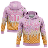 Custom Stitched Light Pink White-Pink Ice Cream Waffle Foodie Dessert Pullover Sweatshirt Hoodie