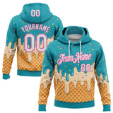 Custom Stitched Aqua White-Pink Ice Cream Waffle Foodie Dessert Pullover Sweatshirt Hoodie