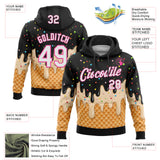 Custom Stitched Black White-Pink Ice Cream Waffle Foodie Dessert Pullover Sweatshirt Hoodie