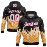 Custom Stitched Black White-Pink Ice Cream Waffle Foodie Dessert Pullover Sweatshirt Hoodie