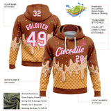 Custom Stitched Chocolate Brown White-Pink Ice Cream Waffle Foodie Dessert Pullover Sweatshirt Hoodie