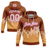 Custom Stitched Chocolate Brown White-Pink Ice Cream Waffle Foodie Dessert Pullover Sweatshirt Hoodie
