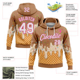 Custom Stitched Tan White-Pink Ice Cream Waffle Foodie Dessert Pullover Sweatshirt Hoodie