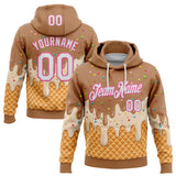 Custom Stitched Tan White-Pink Ice Cream Waffle Foodie Dessert Pullover Sweatshirt Hoodie