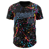 Custom Black-Light Blue Graffiti Pattern Paint Splatter Authentic Baseball Jersey