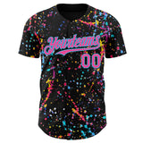 Custom Black Pink-Sky Blue Graffiti Pattern Paint Splatter Authentic Baseball Jersey