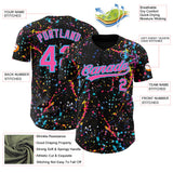 Custom Black Pink-Sky Blue Graffiti Pattern Paint Splatter Authentic Baseball Jersey
