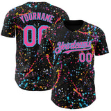 Custom Black Pink-Sky Blue Graffiti Pattern Paint Splatter Authentic Baseball Jersey