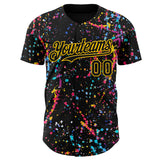 Custom Black-Yellow Graffiti Pattern Paint Splatter Authentic Baseball Jersey