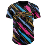 Custom Black-Old Gold Multicolor Brush Stroke Authentic Baseball Jersey