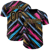 Custom Black-Old Gold Multicolor Brush Stroke Authentic Baseball Jersey