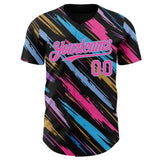 Custom Black Pink-Light Blue Multicolor Brush Stroke Authentic Baseball Jersey