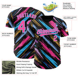 Custom Black Pink-Light Blue Multicolor Brush Stroke Authentic Baseball Jersey